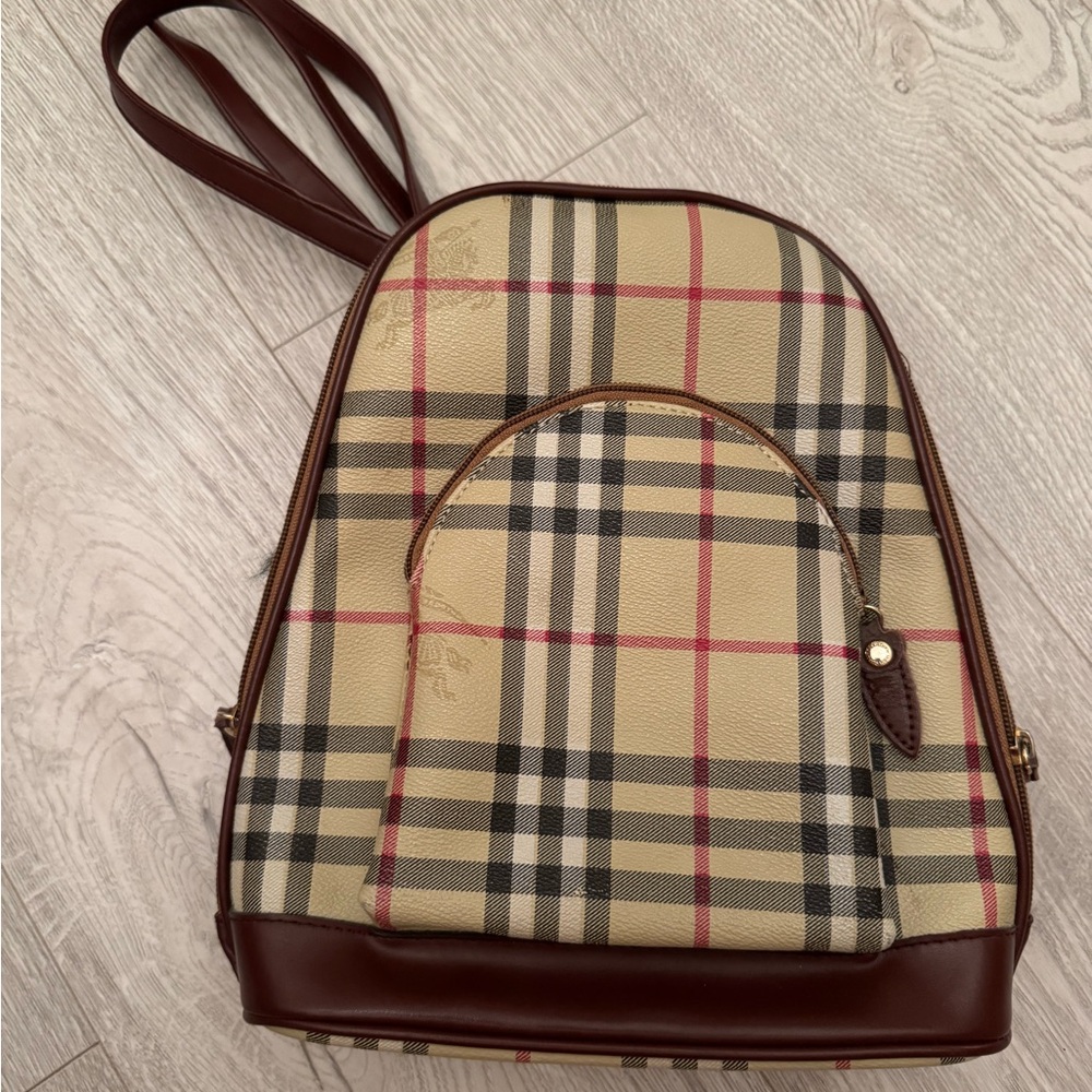 Plaid Backpack with Brown Accents